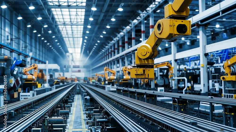 Poster advanced robotics in manufacturing facility with automated assembly lines
