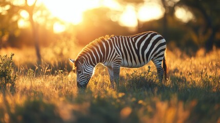 Zebra at sunset in African savanna