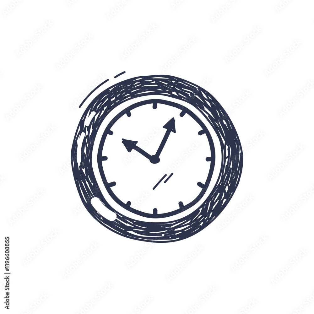 Poster sketch of a clock with bold lines, symbolizing time and simplicity.