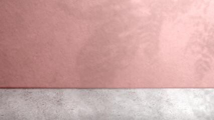 Fototapeta premium Pink wall with plastered concrete floor. Abstract pattern of a cement wall. Mockup. Copy space. Wallpaper or texture background for Valentine Day