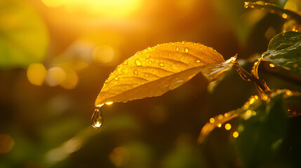 Dewdrop falling from leaf, backlit sunrise, nature, serenity, wallpaper