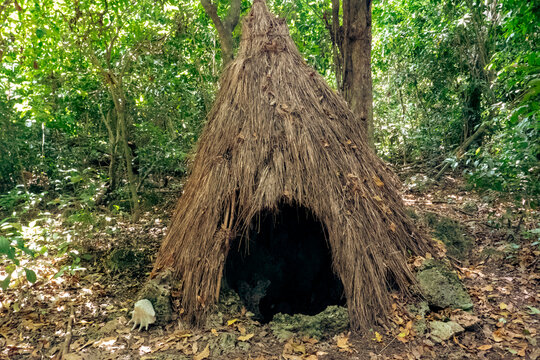 A sacred Hut used as a prayer place by th Digo Tribe in Kaya Kinodo Sacred Forest in Diani Beach, Kwale County in Kenya 
