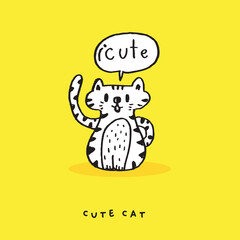 Cute cat doodle vector design,Cat hand drawn doodle cartoon,cat vector illustration, cute animal