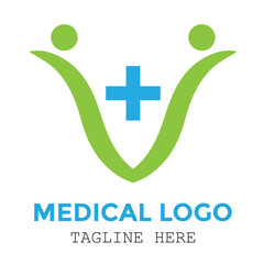 Obraz premium Green leaf care medical sign with medicine shop logo design