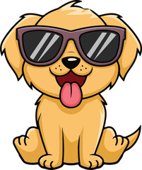  golden retriever dog vector smiling face with sunglasses | A cute Happy golden retriever dog face cartoon illustration, lab dog breed clip art element design with tongue out, Dog Face.