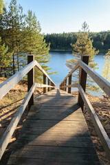 Wooden staircase with railings for descent to the quarry