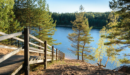 Picturesque recreation area by the water, view from the hill