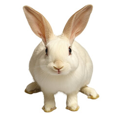 Obraz premium fluffy white rabbit with large ears sits on transparency background, exuding sense of curiosity and playfulness. This adorable animal captures attention effortlessly