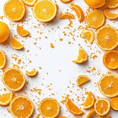 Citrus fruit zest and oranges composition studio setting food clean aesthetic overhead view freshness concept