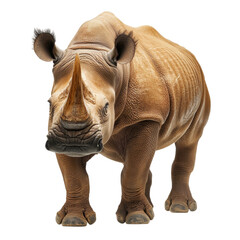 Fototapeta premium close up of rhinoceros with prominent horn, showcasing its textured skin and strong physique against transparency background. This majestic animal embodies strength and resilience