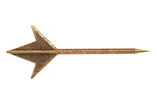 Bright isolated golden arrow symbolizing direction