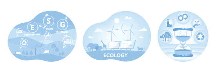 Sustainable energy and ecology concepts with environmental and governance themes.