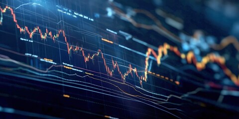 A captivating visual representation of market data exhibiting fluctuating prices showcased by trend lines, emphasizing the complexity and nature of financial trading and analytics.