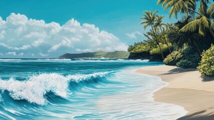 Fototapeta premium Turquoise ocean waves on a sandy beach 