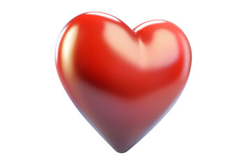 Fototapeta premium Shiny red heart with smooth, glossy texture isolated on white transparent background, symbol of love, passion and romance concept of Valentine Day
