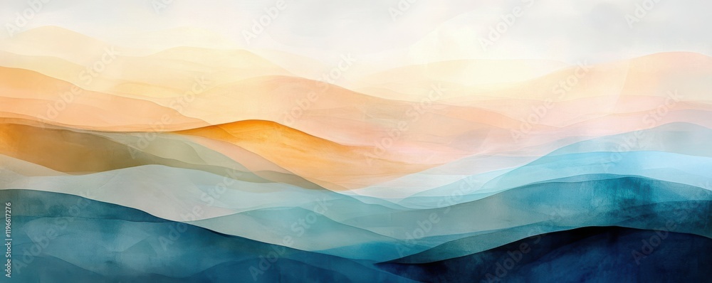 Poster elegant abstract layers: overlapping translucent layers of soft colors and gradients, evoking depth 