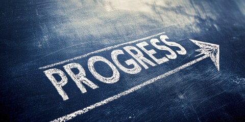A creative depiction of the word 'Progress' along with an arrow design on a chalkboard serves as an inspiring reminder for continuous growth and forward-thinking initiatives in life.