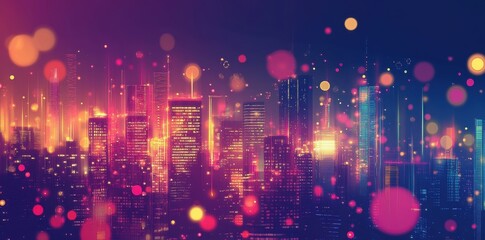 Vibrant Cityscape at Night Illuminated with Lights