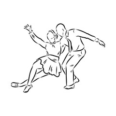 Couple in love dancing and having fun, hand drawn outline illustration. swing dance. vector