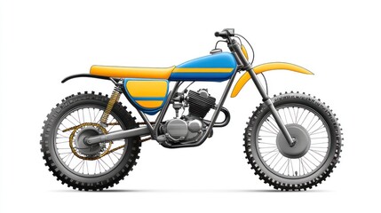 Fototapeta premium Vintage motocross bike, blue and yellow, isolated on white background.