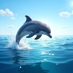 Fototapeta premium Graceful Dolphin Leaping in a Crystal-Clear Ocean