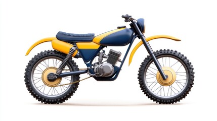 Fototapeta premium Vintage blue and yellow motocross dirt bike isolated on white background. (2)