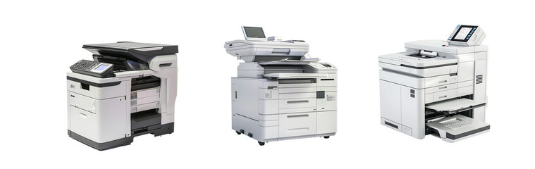 Set of Isolated Office Printer Machines PNG on Transparent Background