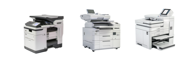 Set of Isolated Office Printer Machines PNG on Transparent Background