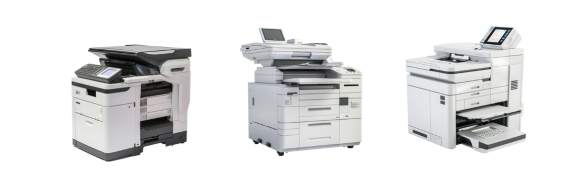 Set of Isolated Office Printer Machines PNG on Transparent Background