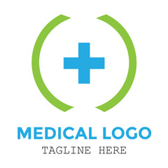 Fototapeta premium Hospital medical center health plus green and blue modern logo design