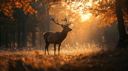 Majestic stag in golden autumn light