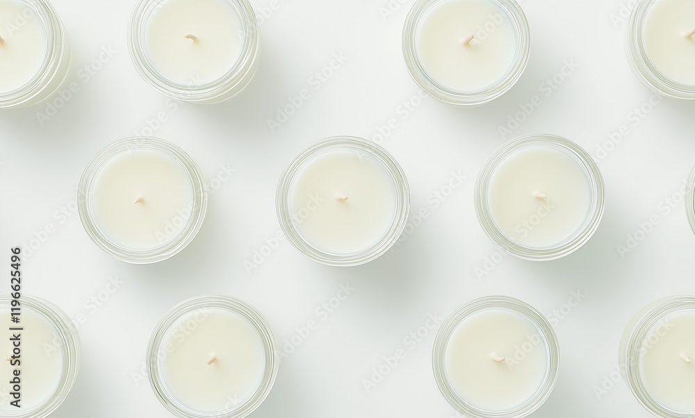 Poster candles minimalism: a simple yet elegant pattern of white candles arranged in a symmetrical grid, ca