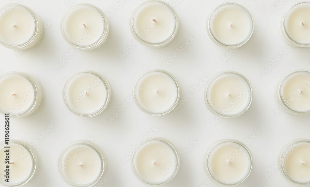 Poster minimalist candle arrangement: a clean and minimalist composition featuring a grid of pristine white