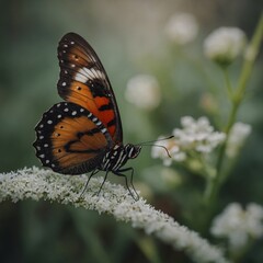 A butterfly resting peacefully on an invisible perch.