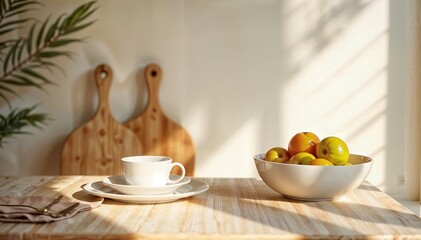 Serene Sun-Kissed Dining Retreat with Vibrant Fresh Fruits