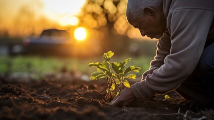 Cultivating new life at sunset in a peaceful garden. Generative AI