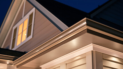 Obraz premium Illuminated Home Exterior at Night: Captivating Architecture and Design