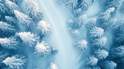 Aerial View of a Snow-Covered Forest Path