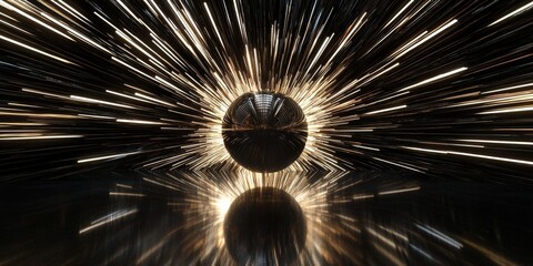 Obraz premium Dynamic light rays radiating from a glowing central orb, representing energy and motion