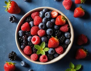 Obraz premium A Bowl of Fresh Berries including Strawberries, Raspberries, Blackberries and Blueberries