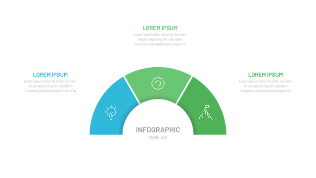 A semicircular diagram for demonstrating processes, an infographic for a presentation, and a website. Template, diagram consisting of 3 options, steps,