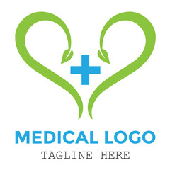 Loving healthy shape with medical sign and modern stylish leaf minimalist logo design