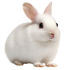 Obraz premium fluffy white rabbit with large ears sits against transparency background, exuding sense of calm and curiosity. This adorable creature is perfect for animal lovers