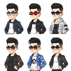 Stylish Cartoon Boy Avatar Pack Six Fashionable Poses
