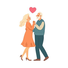 Elderly Couple Dancing Together with Love: Flat Vector Illustration of Romance, Joy, and Connection in Simple Style