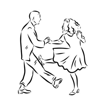 recommend clip art: Couple in love dancing and having fun, hand drawn outline illustration. swing dance. vector