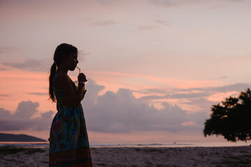 Fototapeta premium silhouette of a woman in a sunset
