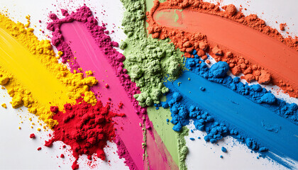 Holi Vibrant colorful powders and paint smears on white