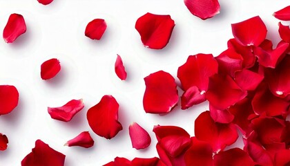 Red rose roses flower petals scattered flat lay composition top view