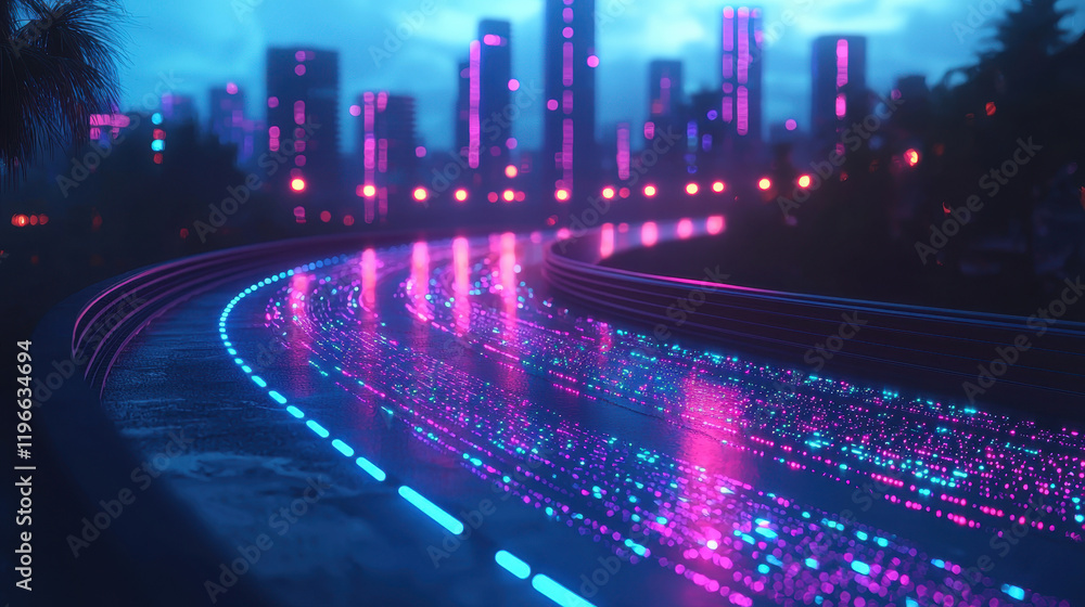 Poster vibrant cyberspace featuring infinite glowing data streams and intricate holographic patterns in a n